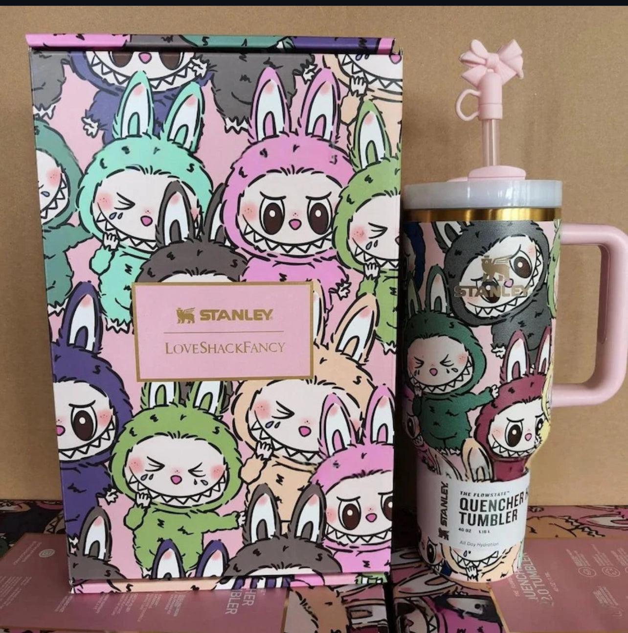Stanley Labubu Quencher H2.0 FlowState™ Tumbler 40 oz With Labubu Doll Keychain With Accessories