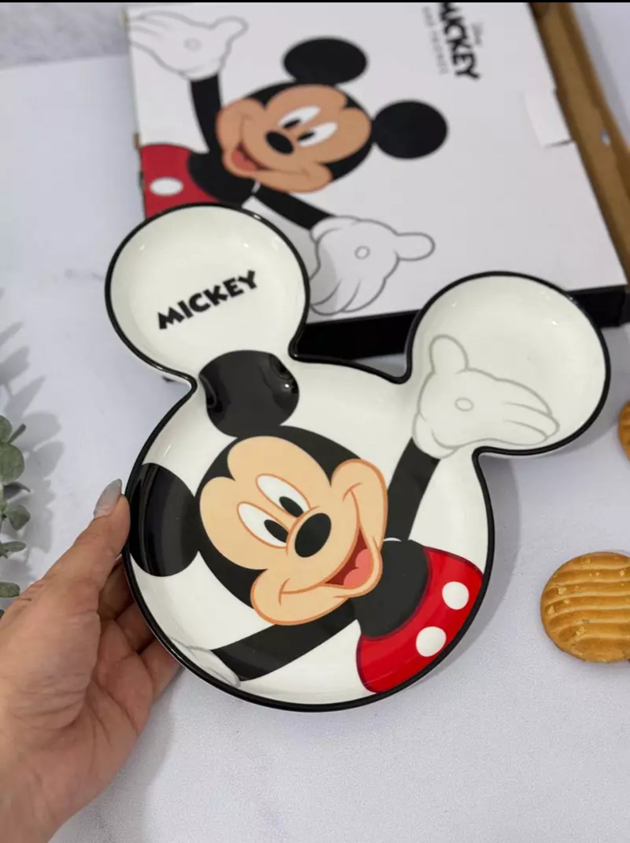 Disney Mickey Mouse Cartoon Cute Dinner Plate Home Breakfast Ceramics Creative Grid Plate Child Tableware