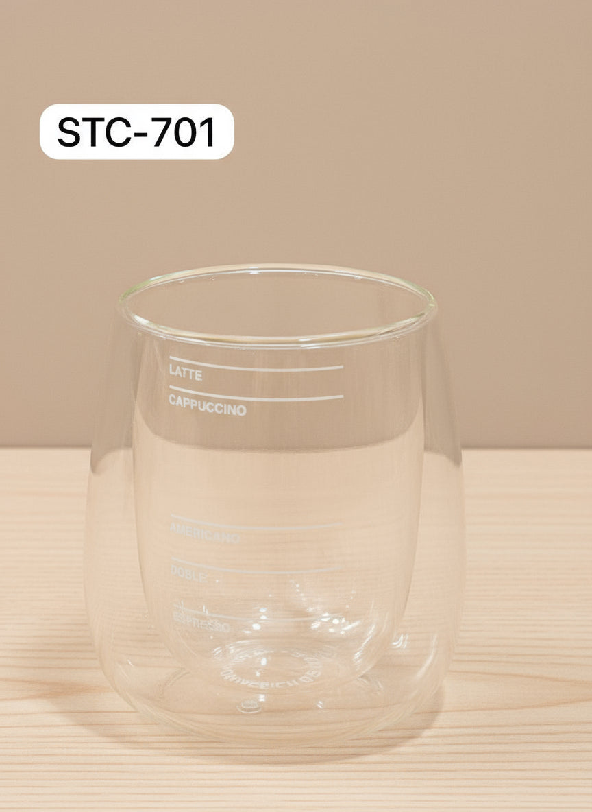 Double-walled glass cup with measurement lines for various coffee drink - 250Ml