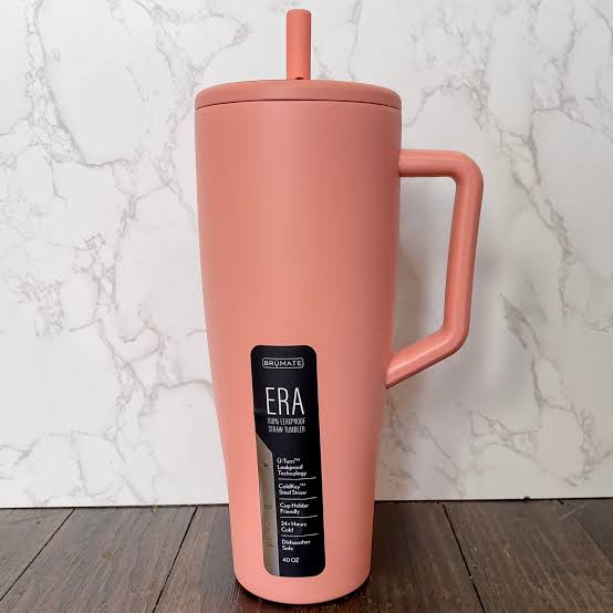 BrüMate Era 40 oz Tumbler with Handle and Straw | 100% Leakproof Insulated Tumbler with Lid and Straw | Made of Stainless Steel | Cup Holder Friendly Base | 40oz (Guava)