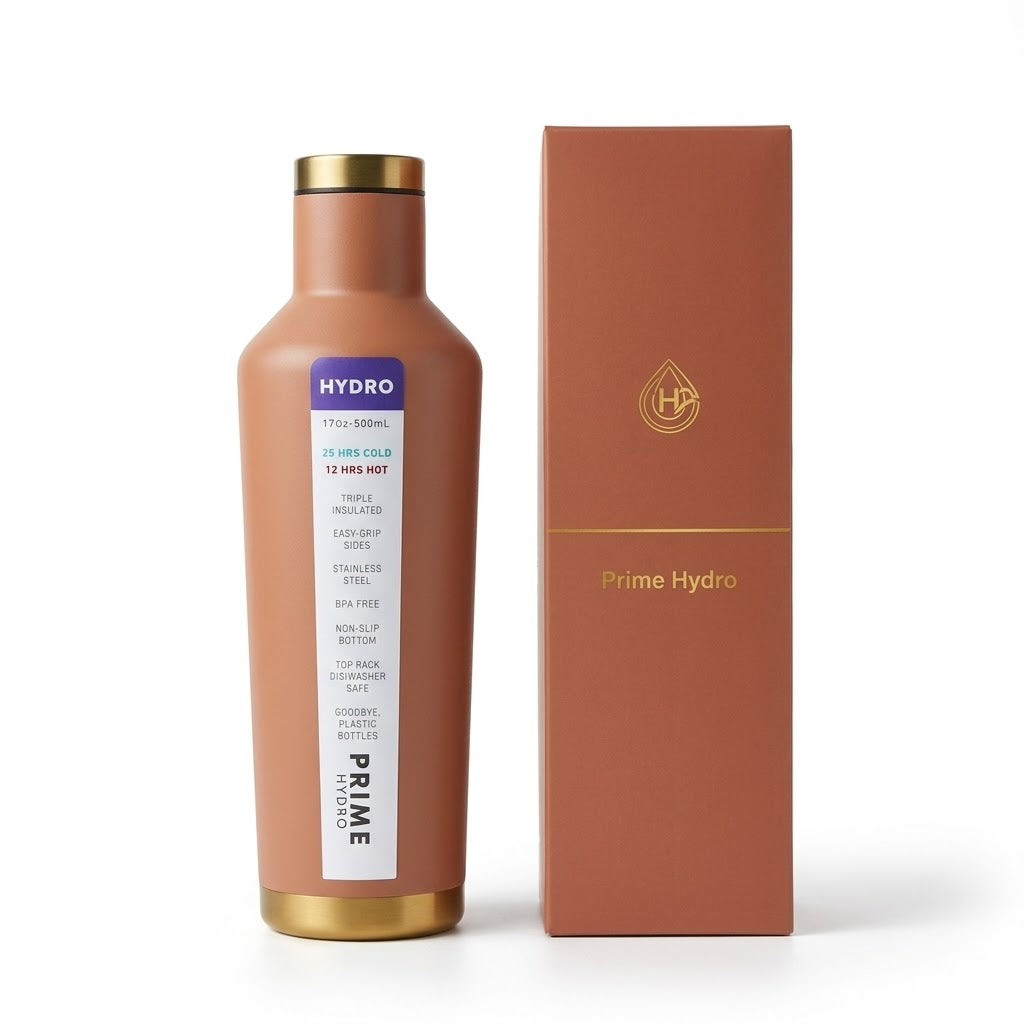 Prime Hydro 17oz/500ml Triple Insulated Stainless Steel Water Bottle with Premium Gift Box