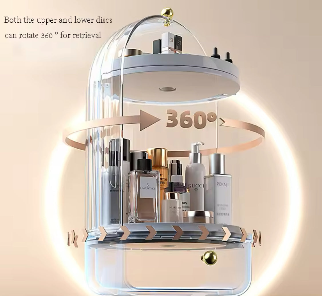 360° Clear Rotating Makeup Organizer, Large Capacity Storage Display Case, Countertop Cosmetics Storage Vanity Shelf