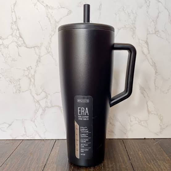 BrüMate Era 40 oz Tumbler with Handle and Straw | 100% Leakproof Insulated Tumbler with Lid and Straw | Made of Stainless Steel | Cup Holder Friendly Base | 40oz (Matte Black)