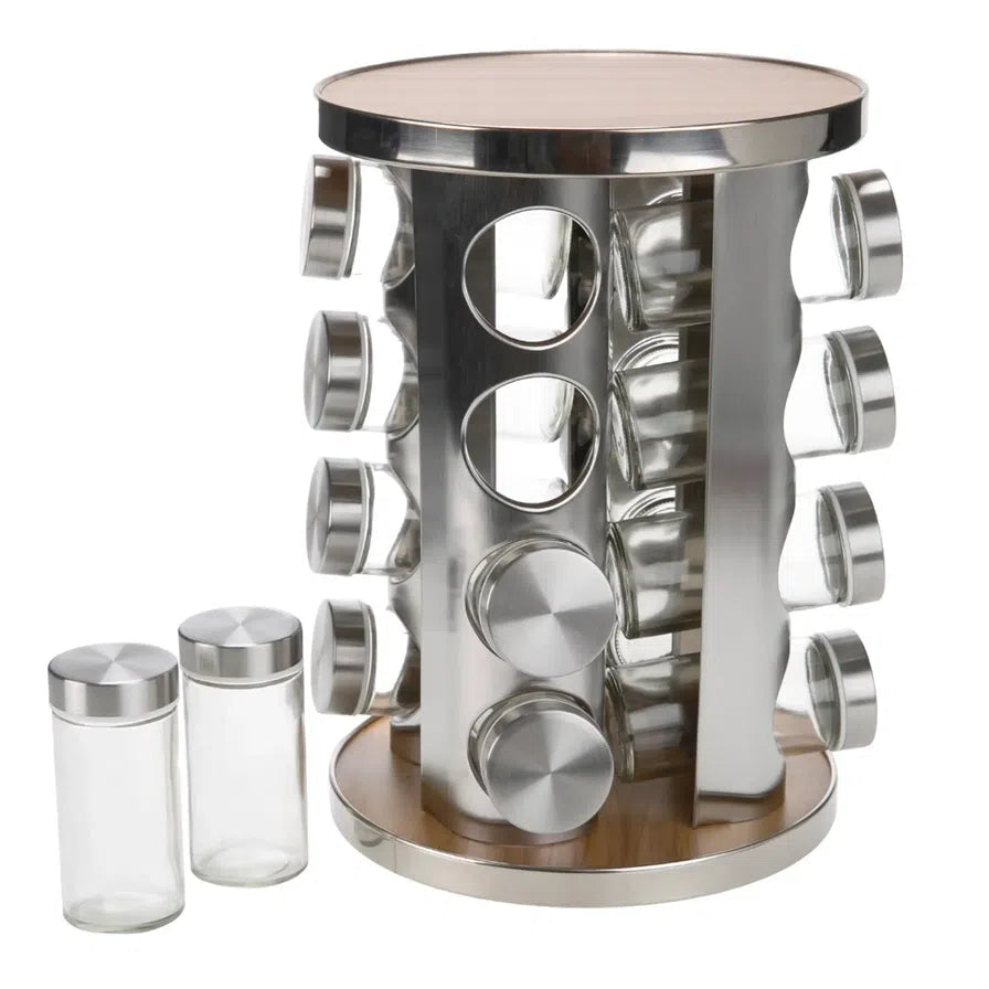 Revolving Glass Spice Jar Set Rack (16 Pc.)