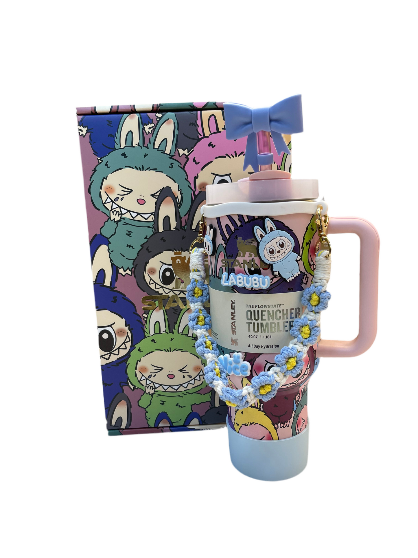 Stanley Labubu Quencher H2.0 FlowState™ Tumbler 40 oz With Labubu Doll Keychain With Accessories