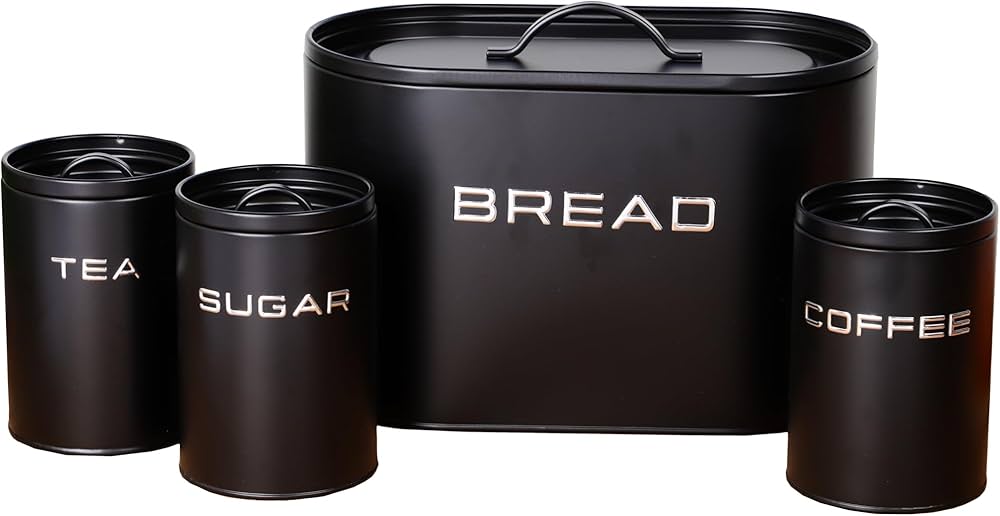 Royal Homeware 4pc Enzo Breadbin & Canister Set (Black)