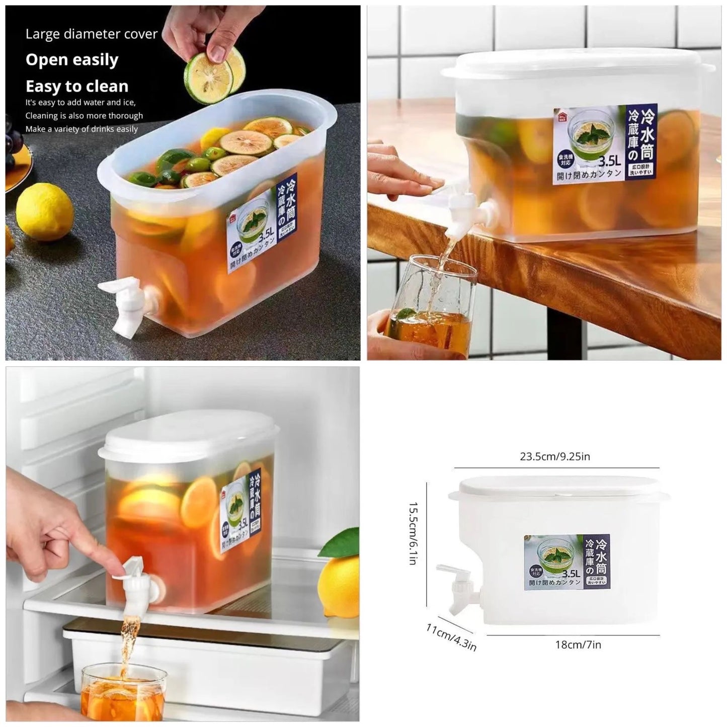 3.5L plastic beverage dispenser designed for refrigerator use