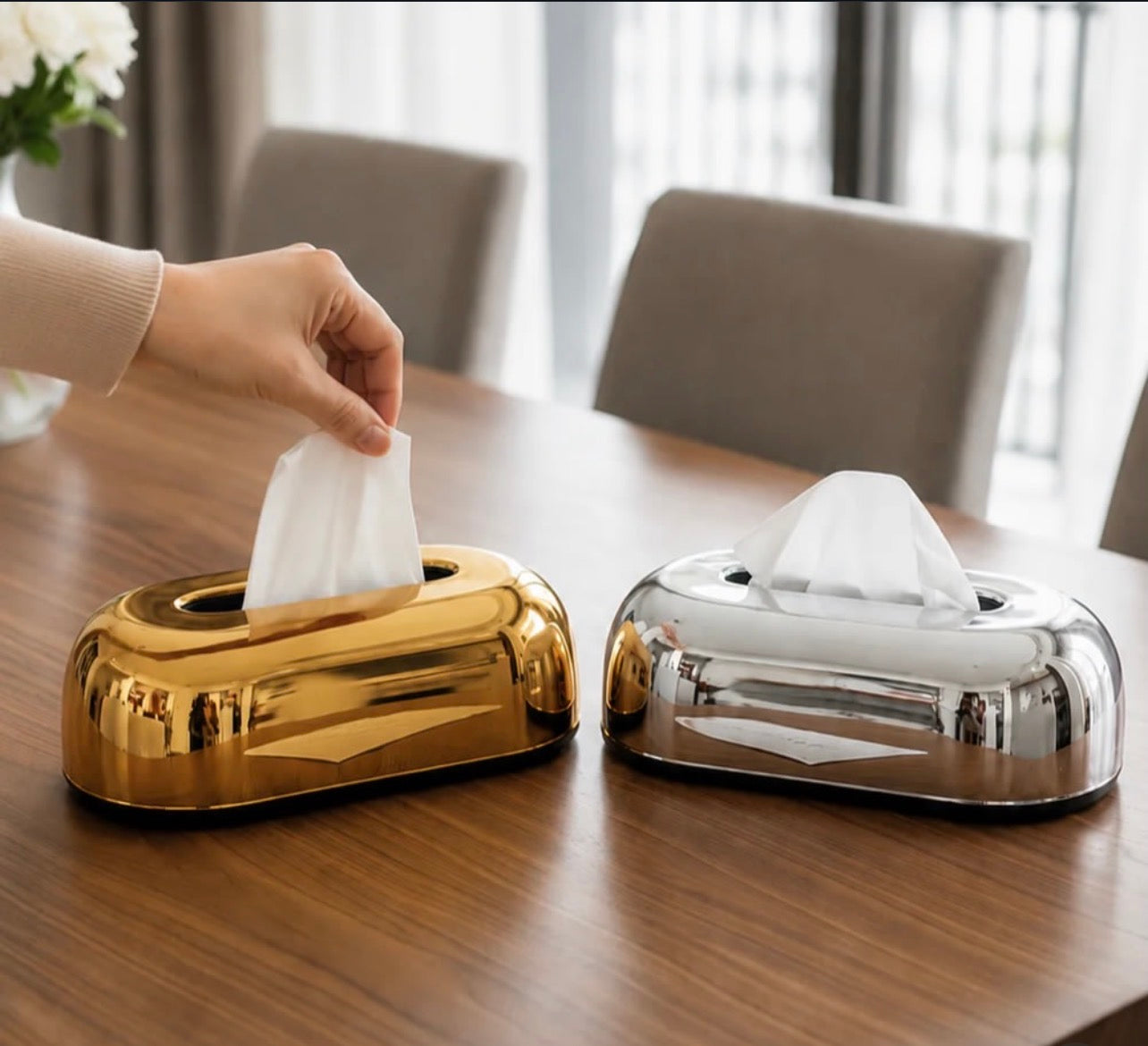 Luxury Chrome Tissue Box Holder – Elegant Modern Tissue Dispenser for Home & Office