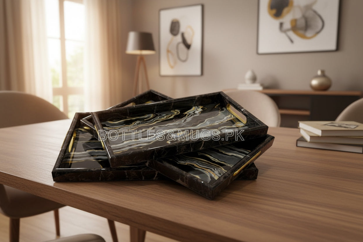 Fiber Fancy Serving Tray Set 3 Piece Set