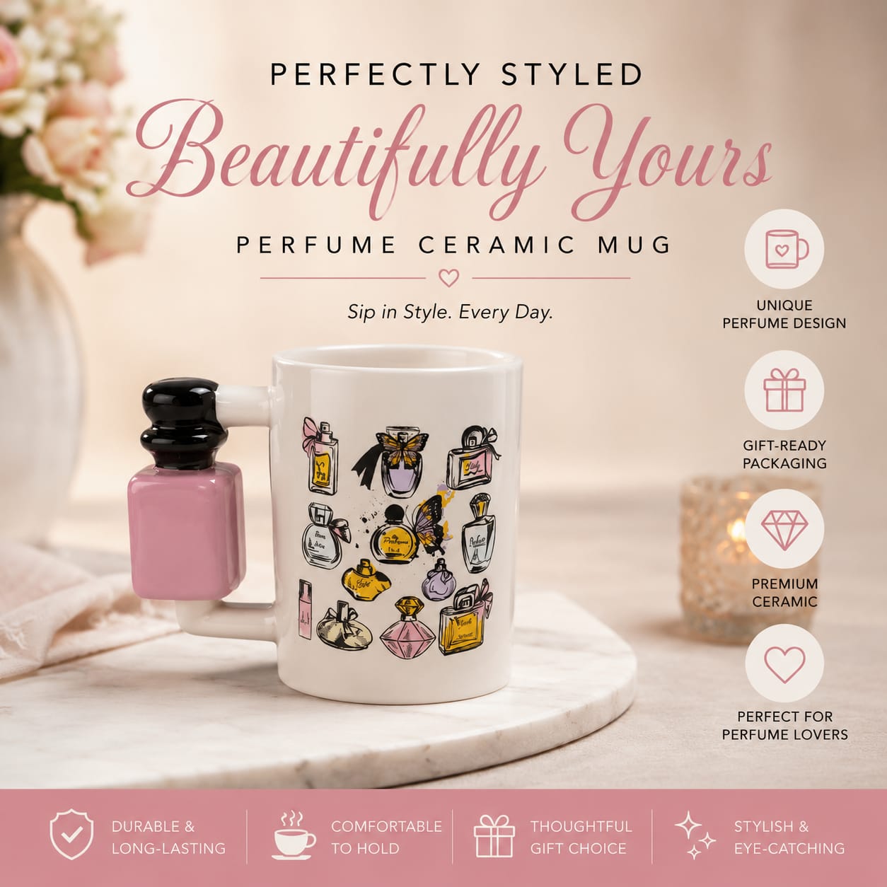 Beautifully Yours Perfume Bottle Ceramic Mug – Luxury Novelty Gift