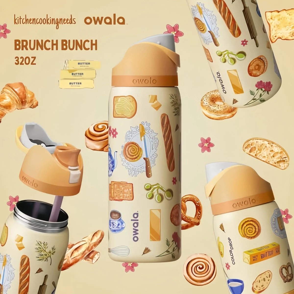 Owala FreeSip 32oz Insulated Stainless Steel Water Bottle – Brunch Bunch Limited Edition