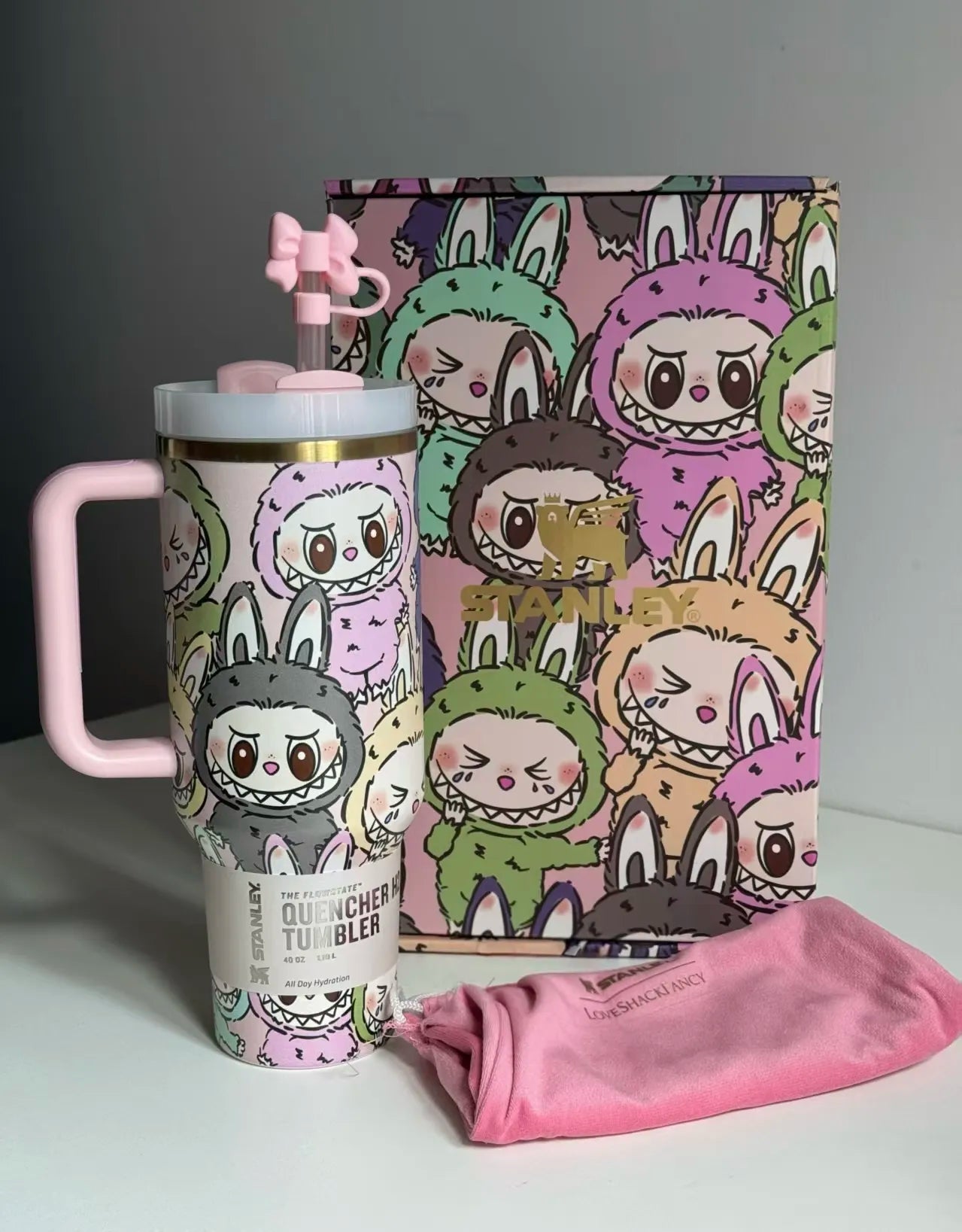 Stanley Labubu Quencher H2.0 FlowState™ Tumbler 40 oz With Labubu Doll Keychain With Accessories