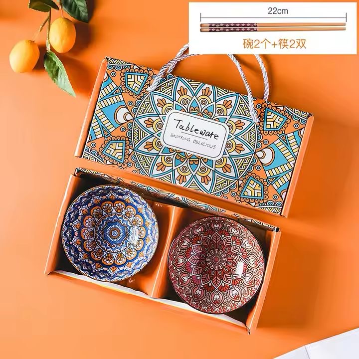 Bohemian Style Bowl 2Pcs Set Aesthetic Bowl/Ceramic Gift Packing