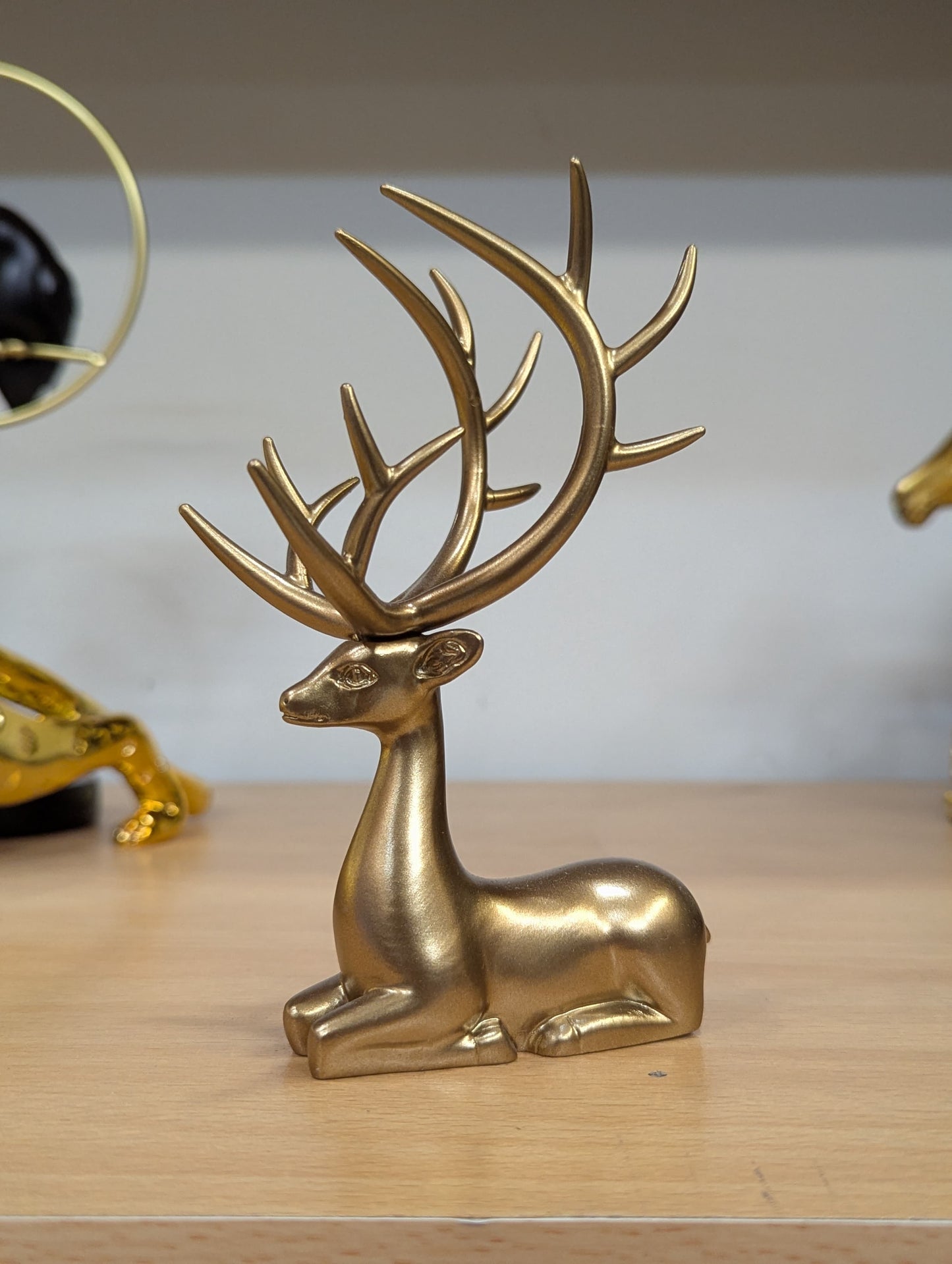Gold Reindeer Figurines Set of 2 - Elegant Christmas Deer Statues for Home Decor & Mantle