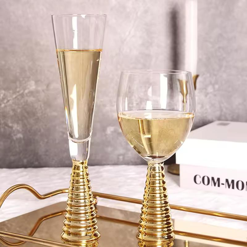 Luxury Spiral Champagne Flutes with Gold Base - 6PC