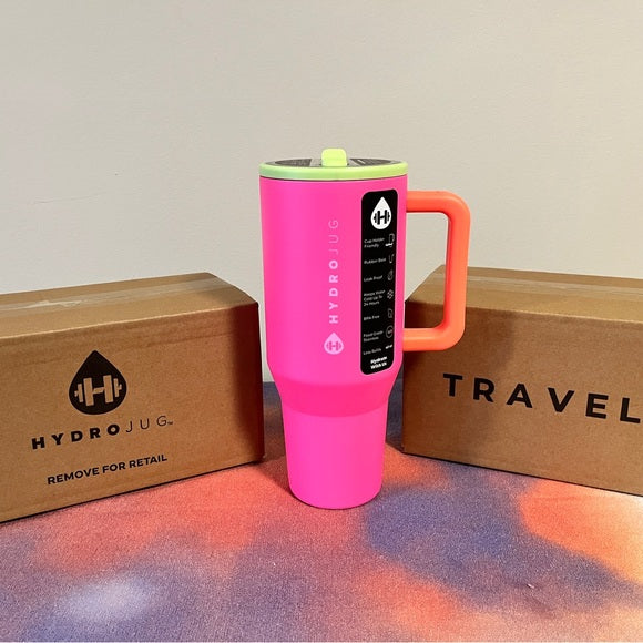 HydroJug Traveler - 32 oz Water Bottle with Handle & Flip Straw - Fits in Cup Holder, Leak Resistant Tumbler-Reusable Insulated Stainless Steel & Rubber Base