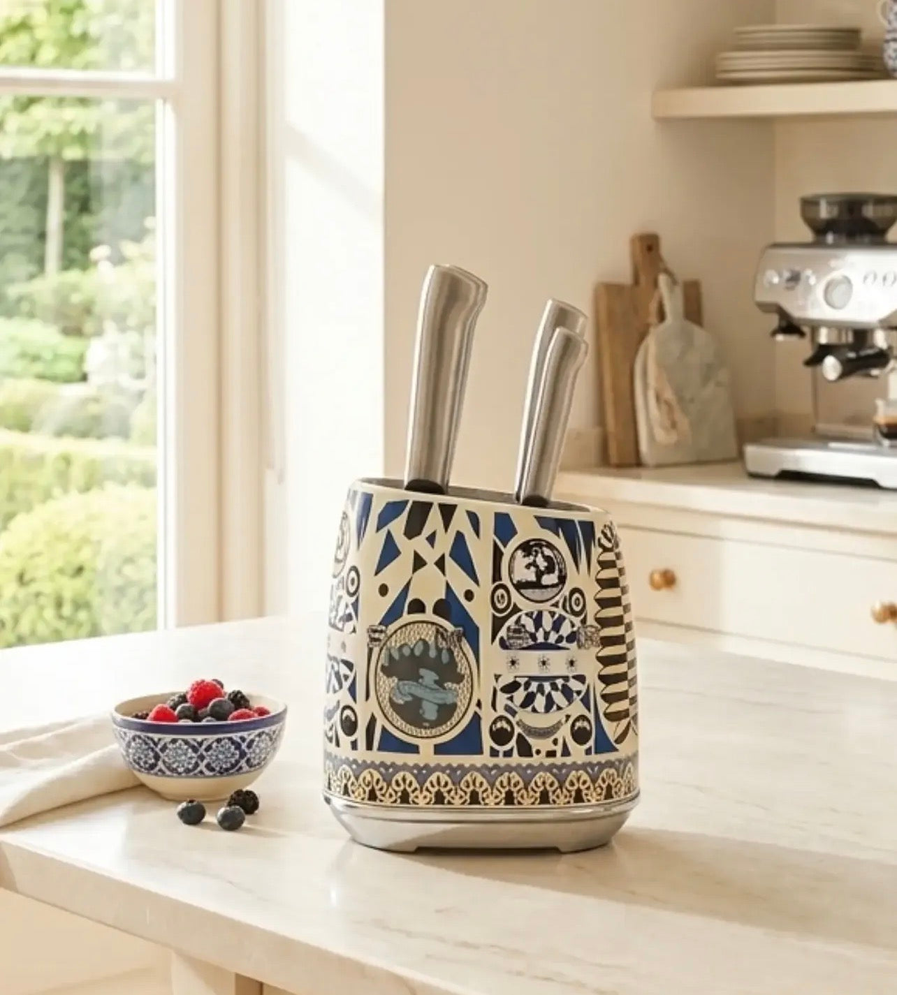 SMEG x Dolce & Gabbana Blu Mediterraneo 7-Piece Knife Block Set – Luxury Italian Kitchen Knife Collection