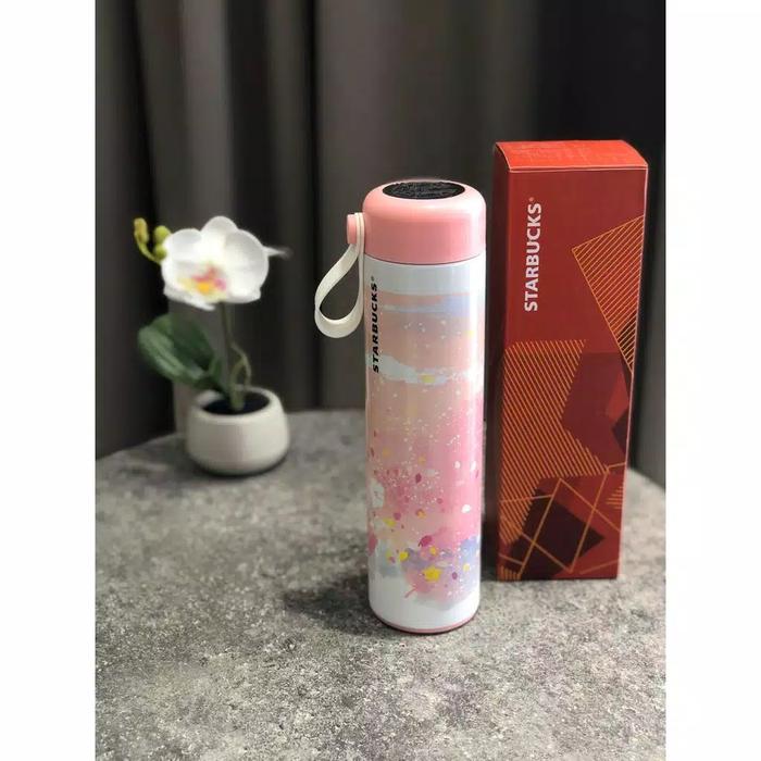 Starbucks Sakura 2025 stainless steel bottle with a pale pink gradation and cherry blossom design | 473Ml