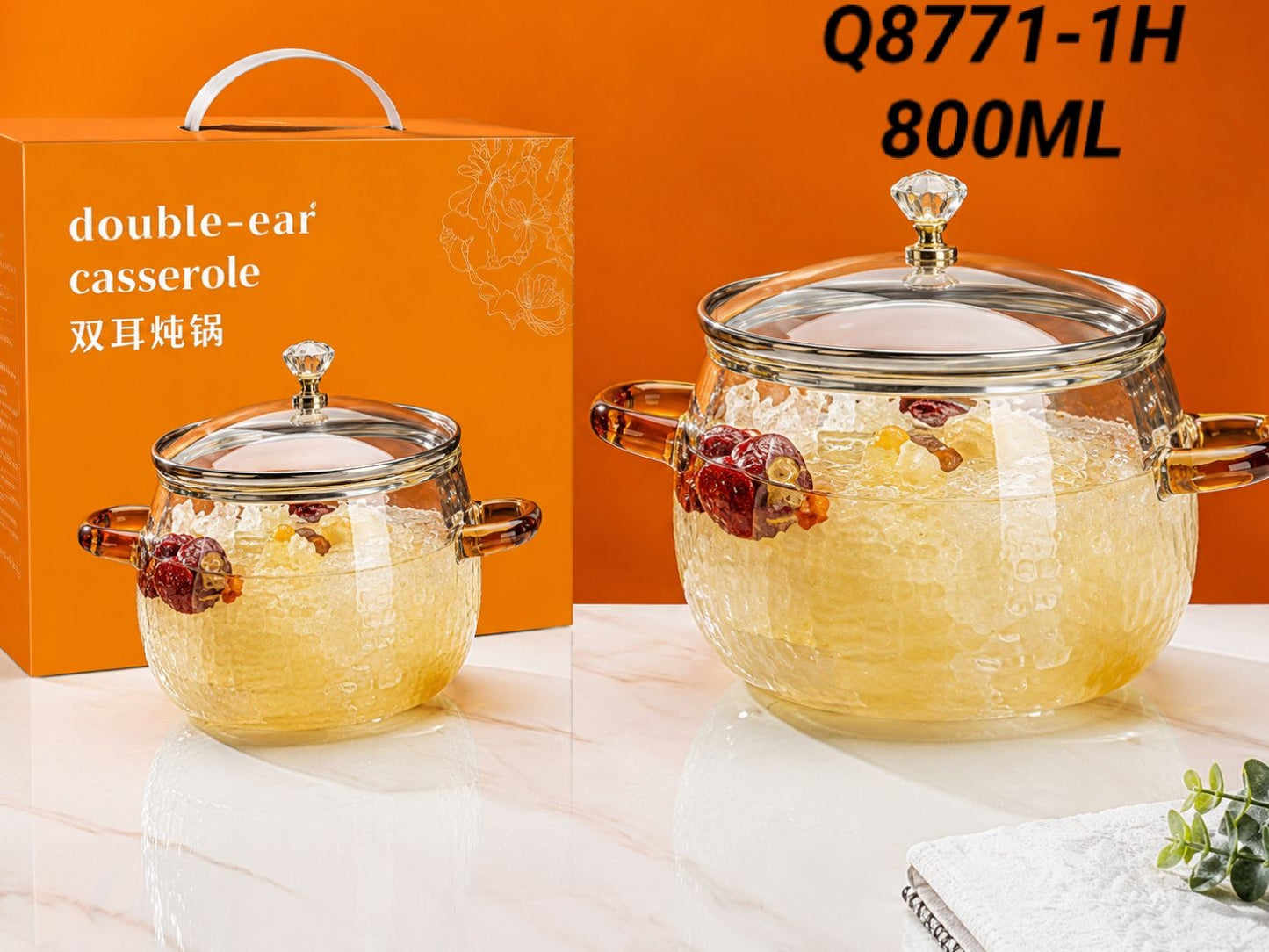 800ml Mini Borosilicate Glass Casserole with Lid | Heat-Resistant Hammered Glass Cooking Pot