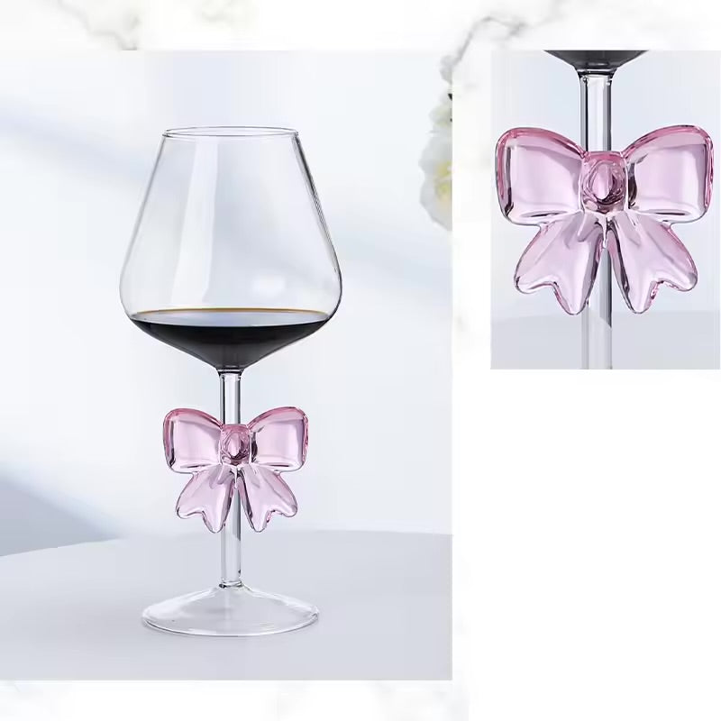 1 Piece Elegant Large Pink Bow Decorated Transparent Red Wine Glasses Goblet Champagne Flutes Coupes White Wine Glass Cup | 300Ml