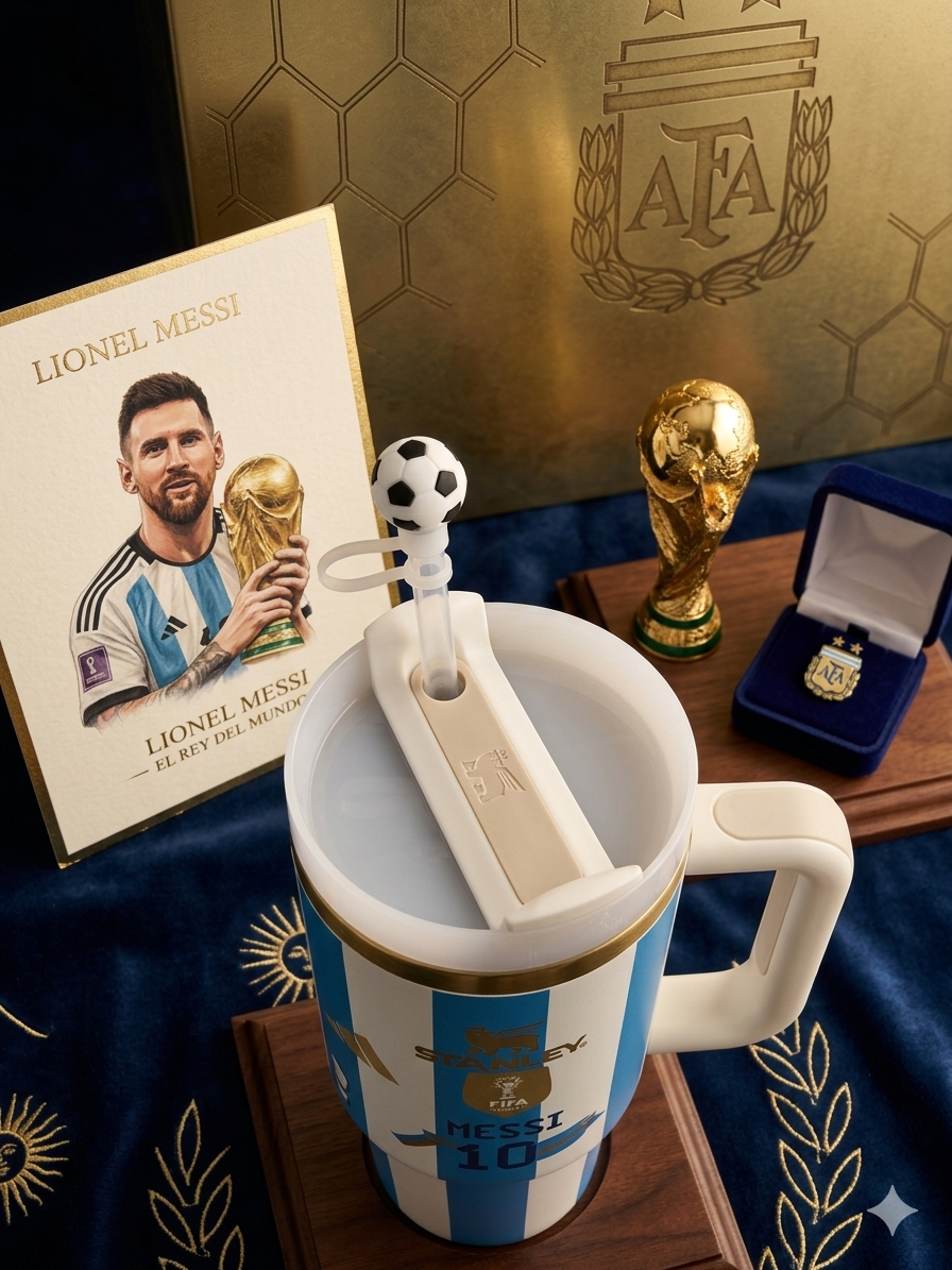 Custom 40oz Stanley Quencher Tumbler โ Argentina Lionel Messi #10 World Cup Champion Edition