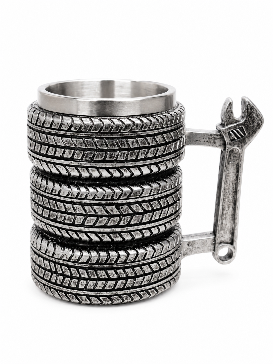 Tire Coffee Mug with Wrench Handle – 400ml Stainless Steel Lined Novelty Mug