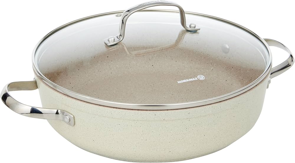 Korkmaz Granita 7 Pieces Non-Stick Cookware Set | Forged Aluminum Granite Coated Induction Base Cookware Pots and Pans Set | Beige - A1272