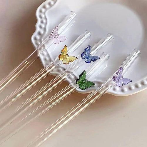 4-Piece Butterfly Design Reusable Glass Drinking Straws Set 🦋✨