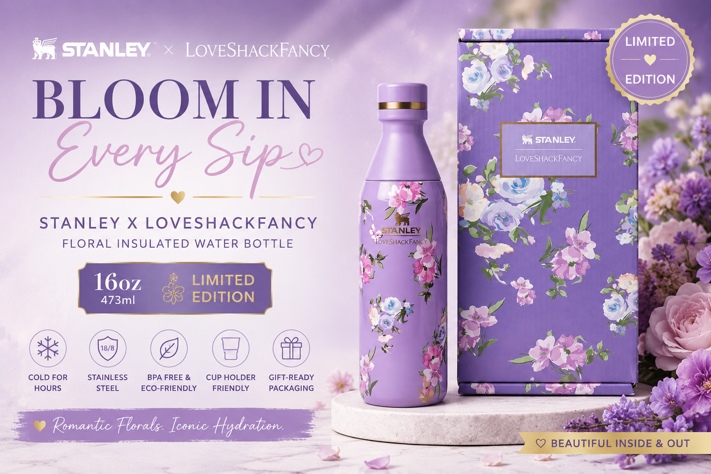 STANLEY X LOVESHACKFANCY ALL DAY SLIM BOTTLE 16OZ