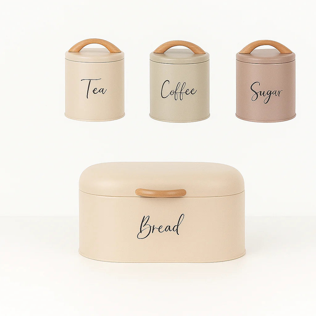 4-Piece Retro Metal Bread Bin And Canister Set | Multicolour