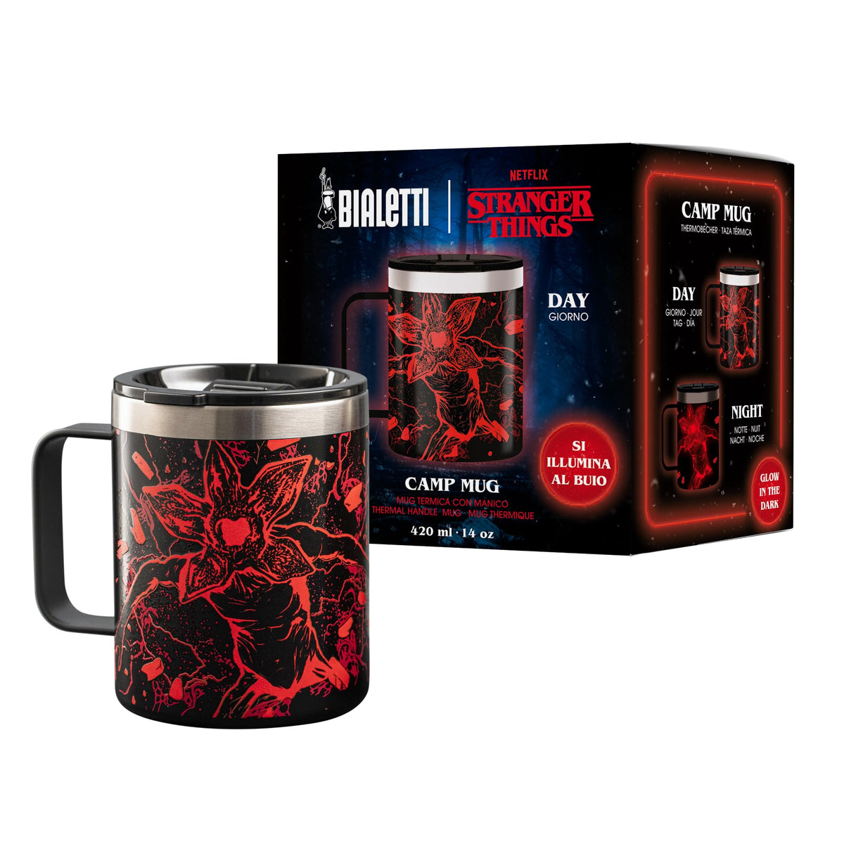 Bialetti x Netflix Stranger Things Thermal Mug with Handle 420ml – Glow-in-the-Dark Demogorgon