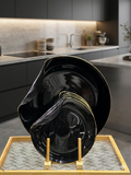 Kynzo Organic Midnight Black & Gold Dinnerware Set – 7-Piece