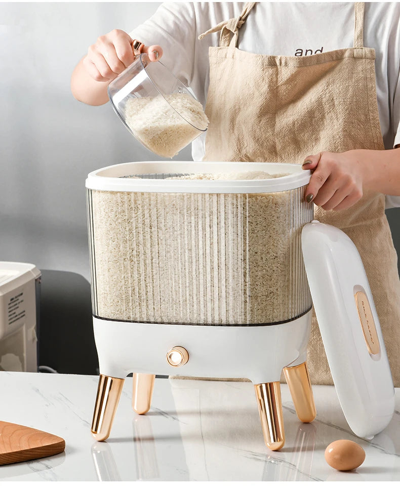 Rice Storage Bucket with Lid Press Type Automatic Rice Output Insect proof and Moisture proof Rice Storage Box