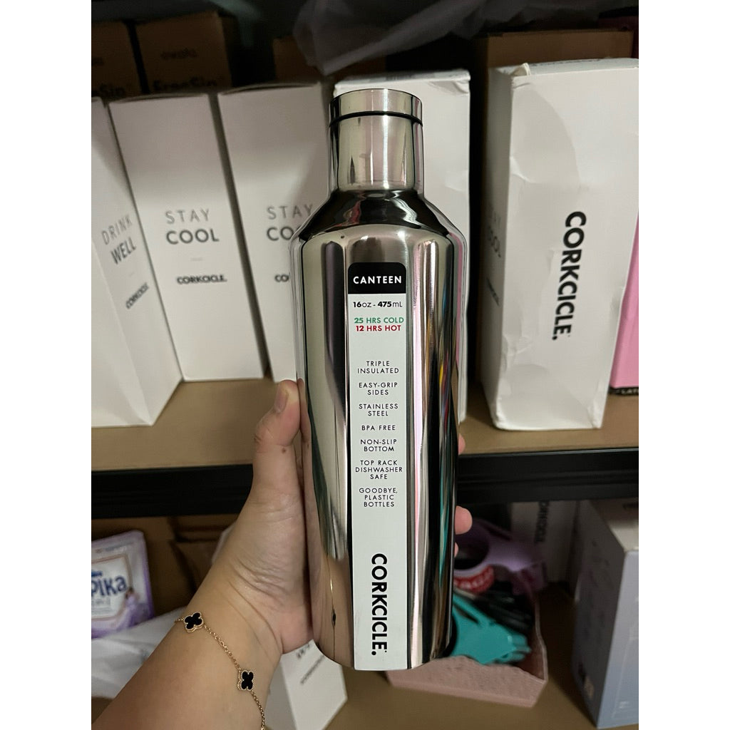 Corkcicle Silver Canteen 16oz Insulated Water Bottle – Stainless Steel Thermal Flask (475ml)