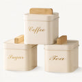 3-Piece Square Metal Sugar Canister Set With Bamboo Lids