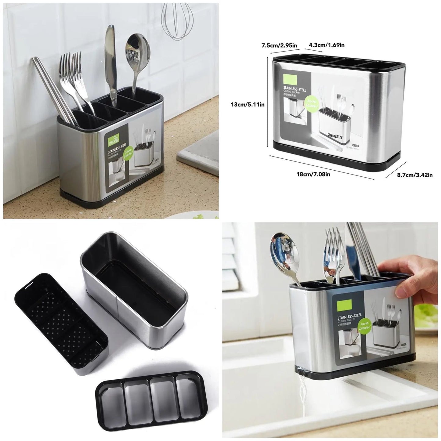 4 Portion Kitchen Stainless Steel Cutlery Organizer