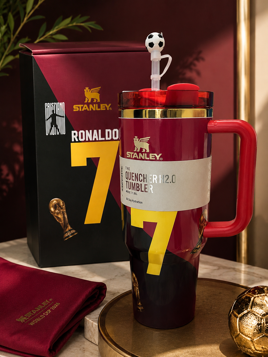 Stanley x Cristiano Ronaldo Quencher H2.0 FlowState Tumbler 40oz –  Red & Gold Soccer Series World Cup Edition