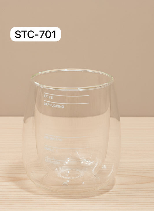 Double-walled glass cup with measurement lines for various coffee drink - 250Ml