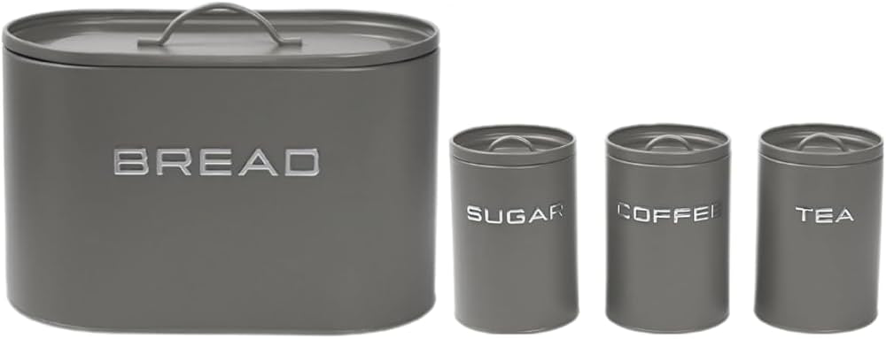 Royal Homeware 4pc Enzo Breadbin & Canister Set (Grey)