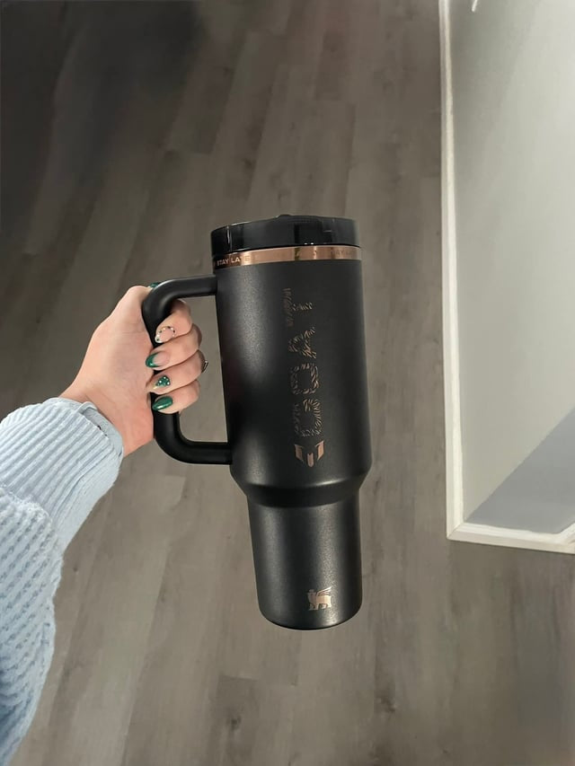 Stanley x Lionel Messi Quencher ProTour Flip Straw Tumbler 40oz – Black & Rose Gold Limited Edition (Original)