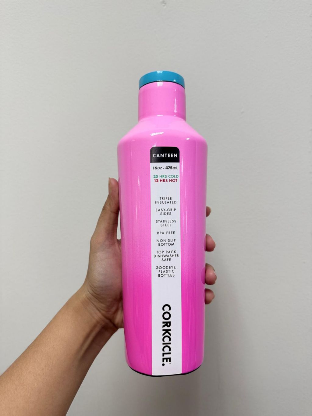 Corkcicle Canteen - 16oz Insulated Stainless Steel Water Bottle - Vibrant Pink