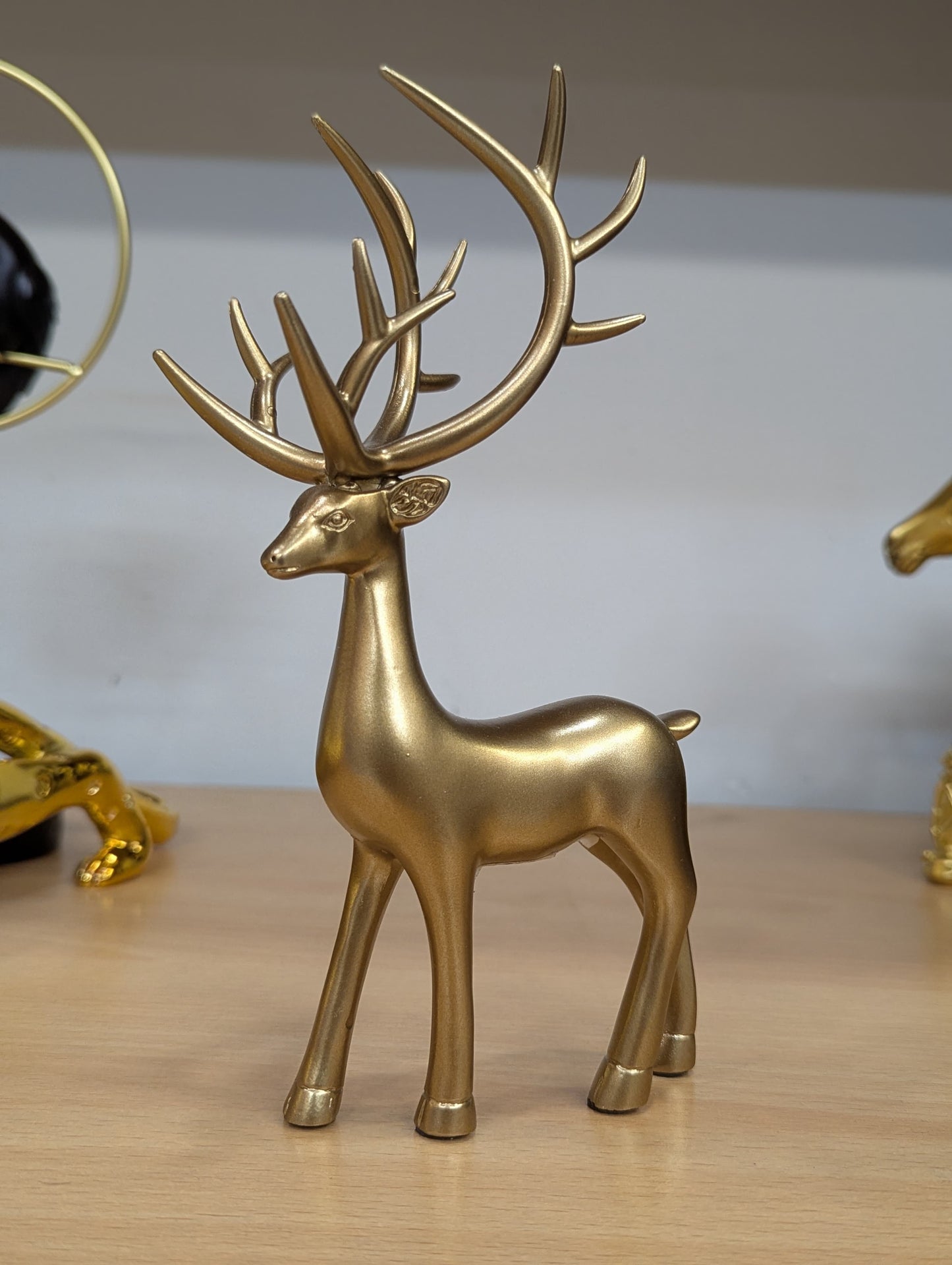 Gold Reindeer Figurines Set of 2 - Elegant Christmas Deer Statues for Home Decor & Mantle