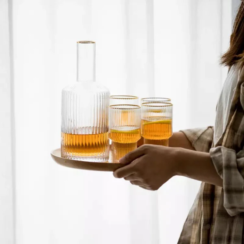 Buy Vintage Optic Glass Decanter Set – 5-Piece Elegant Drinkware Set