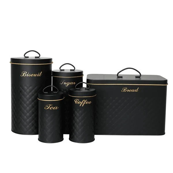 5 Pcs Metal Kitchen Jar Set | Black