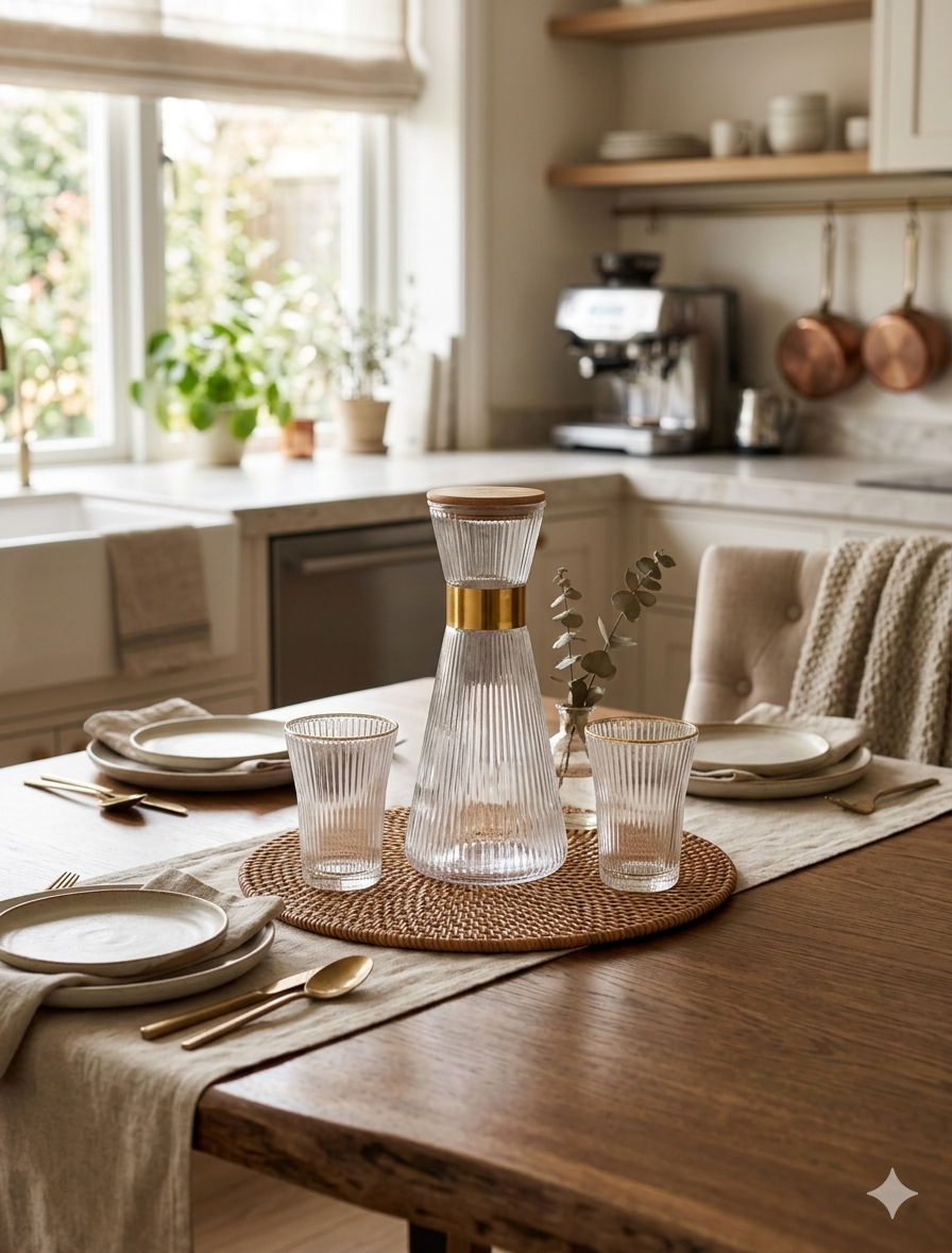 Borosilicate Glass Water Carafe and Glassware Set | 7-Piece Pitcher & Tumbler Set