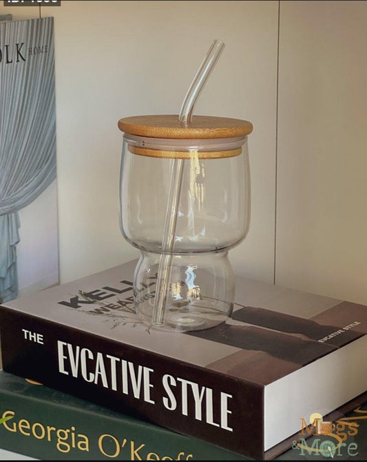 Stylish Ice Tea Glass With Lid & Straw 400Ml