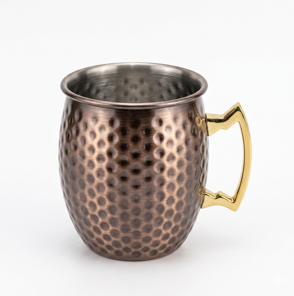 Hammered Stainless Steel Mug with Gold Handle | 500Ml