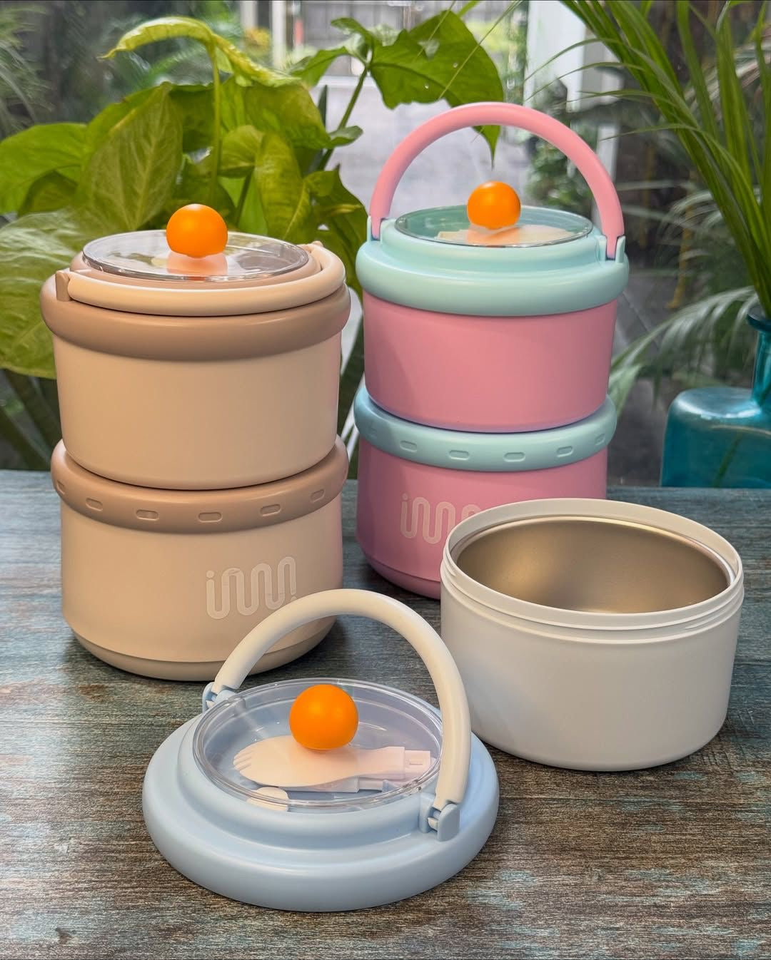Stainless Steel 2Pcs Lunch Box With Foldable Spoon & Handle
