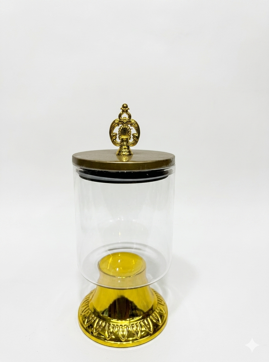 800ml Luxury Glass Candy Jar with Airtight Gold Lid & Pedestal Base