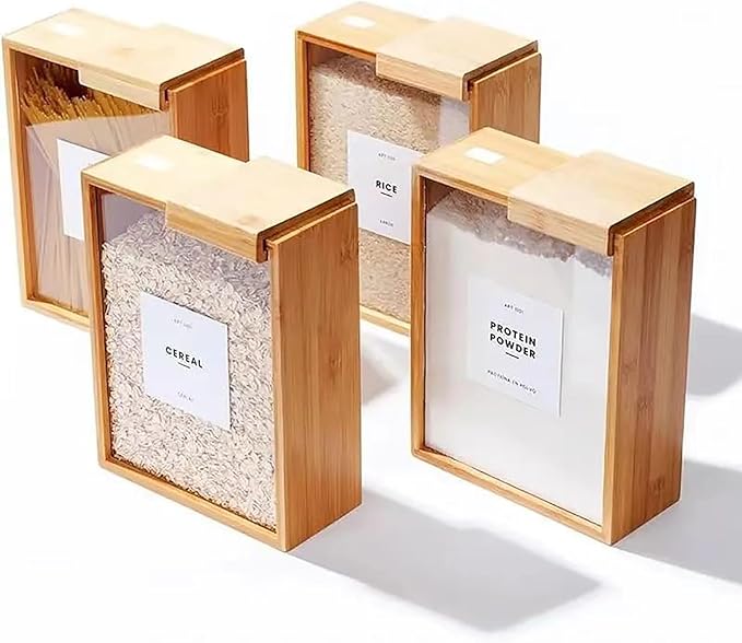 Bamboo Wooden Grain Storage Box Airtight Food Container for Kitchen - 3L
